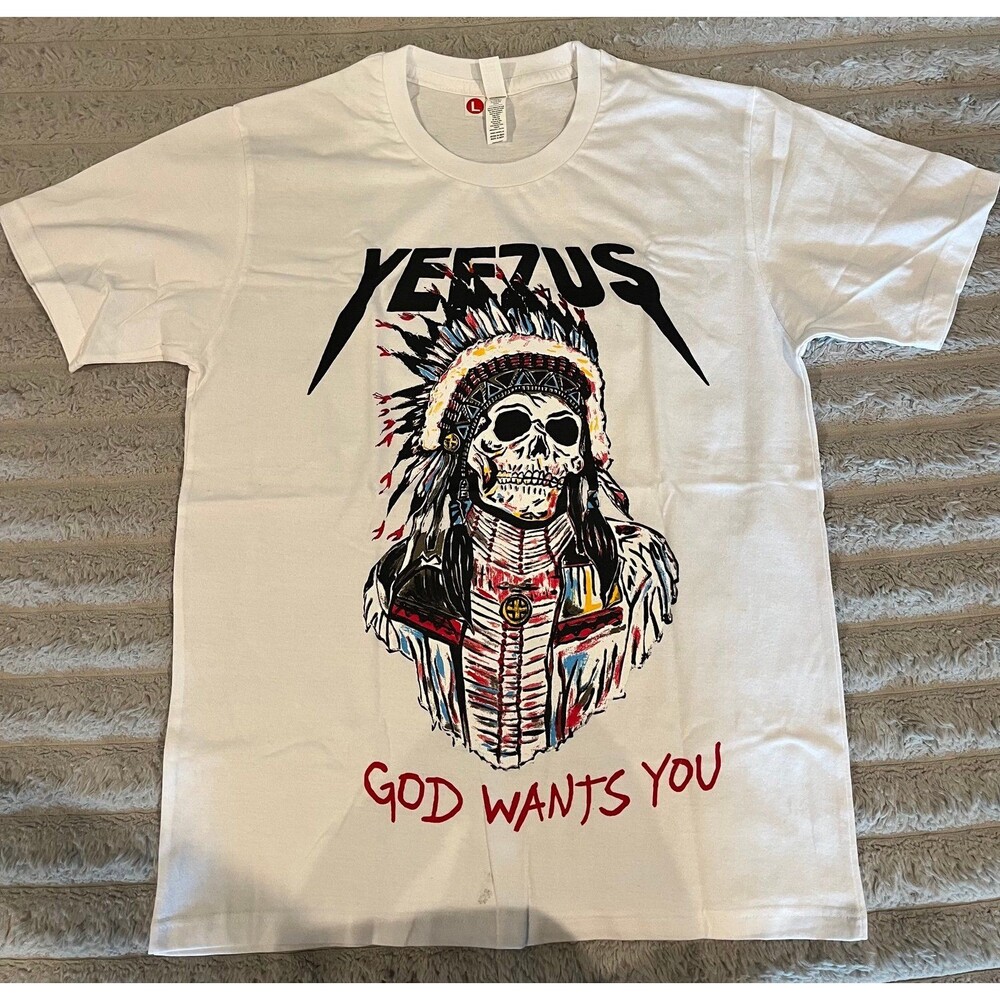 #Yeezus God Wants You Skull Headdress Graphic T-Shirt White Men’s Large NWOT